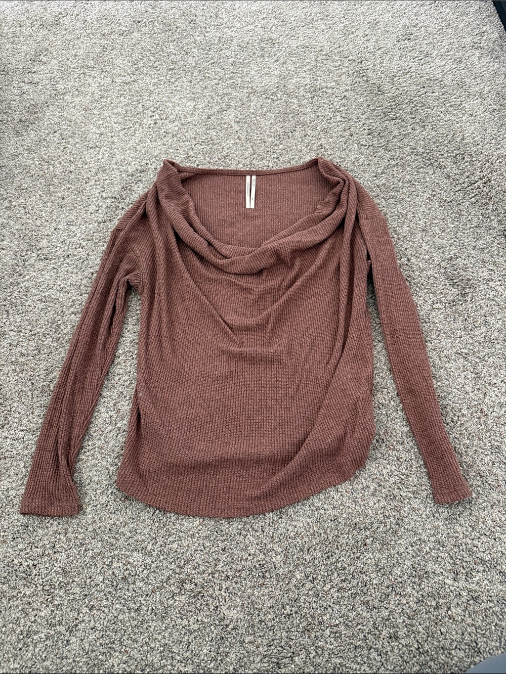 By Anthropologie Ribbed Cowl-Neck Top - Mauve Pink XSP